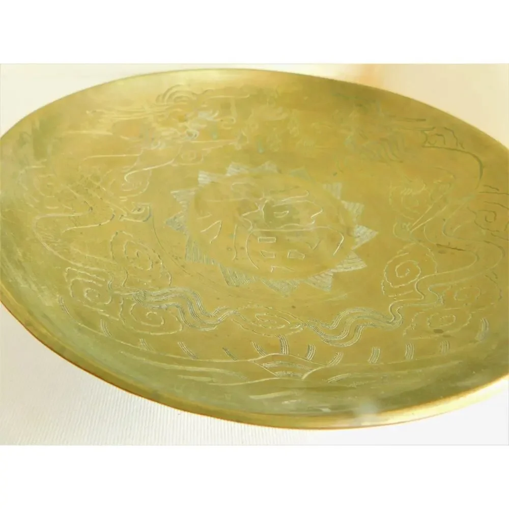 Vintage Chinese Brass Bowl Etched Dragon Design 10